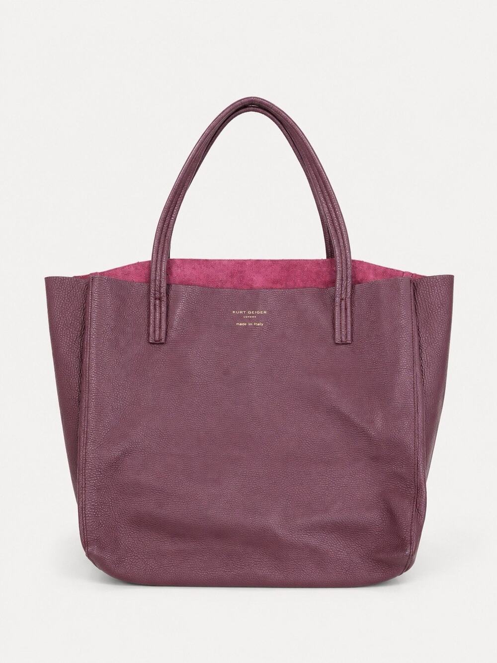 Kurt Geiger London Violet Horizontal Tote Burgundy Wine Pebbled Leather XL Italy